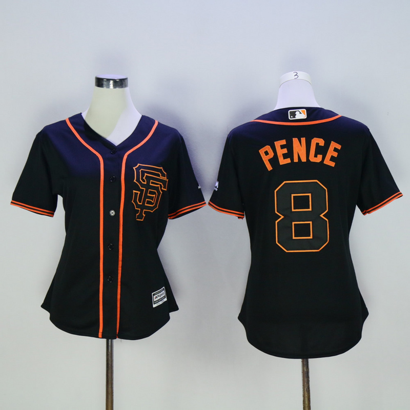 Women San Francisco Giants 8 Pence Black MLB Jerseys